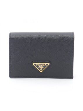 Prada Bifold Wallet Saffiano Triang Leather Trifold